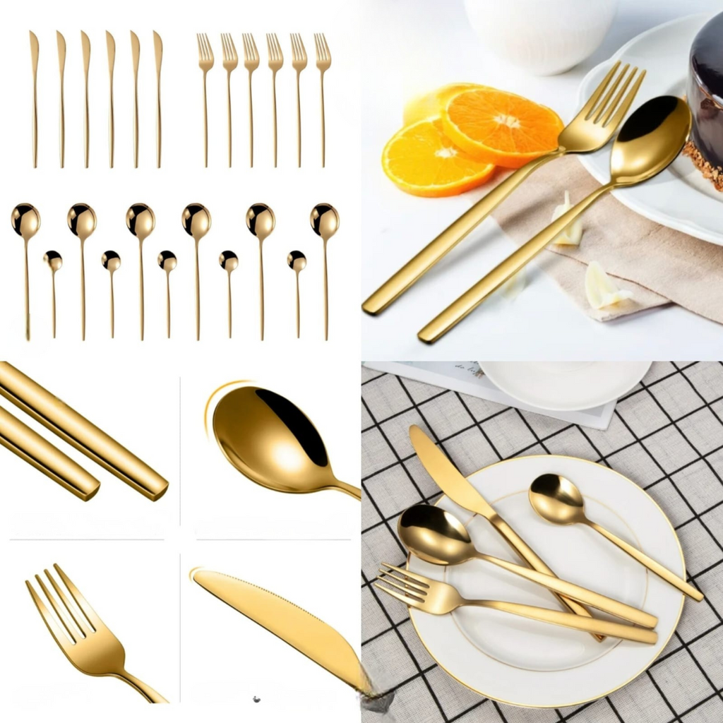 Gold Polished Cutlery Set – 24 Piece