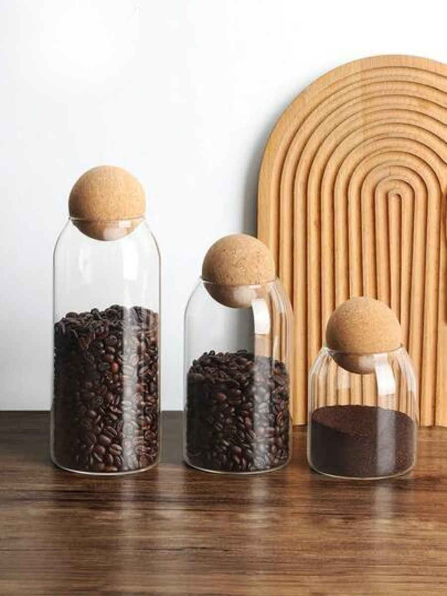 Glass Storage Jars with Cork Ball Lids – Set of 3