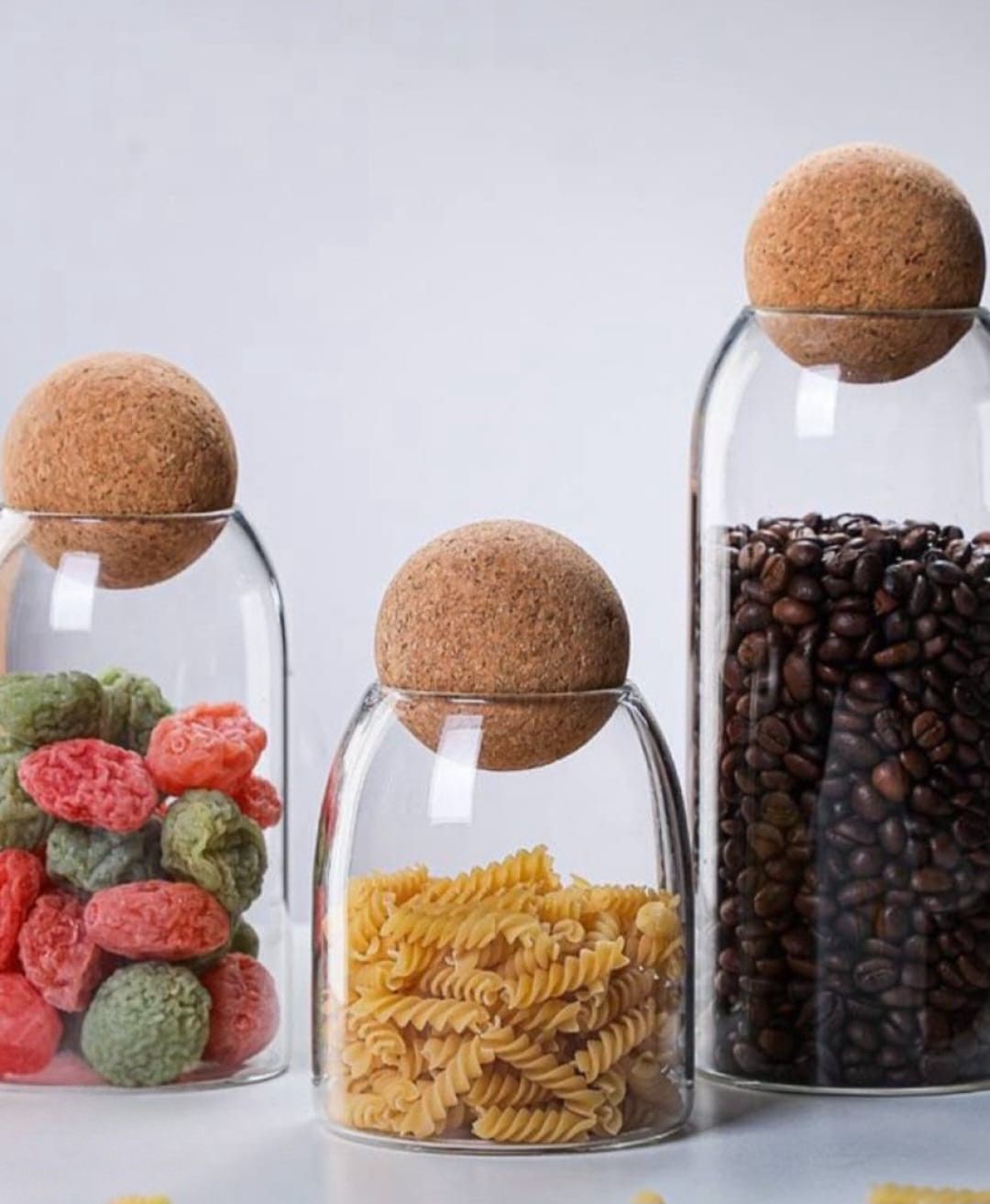 Glass Storage Jars with Cork Ball Lids – Set of 3