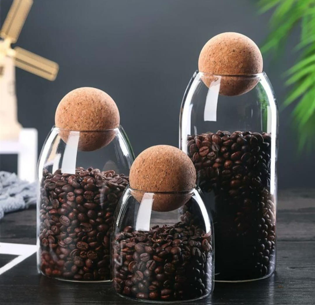 Glass Storage Jars with Cork Ball Lids – Set of 3