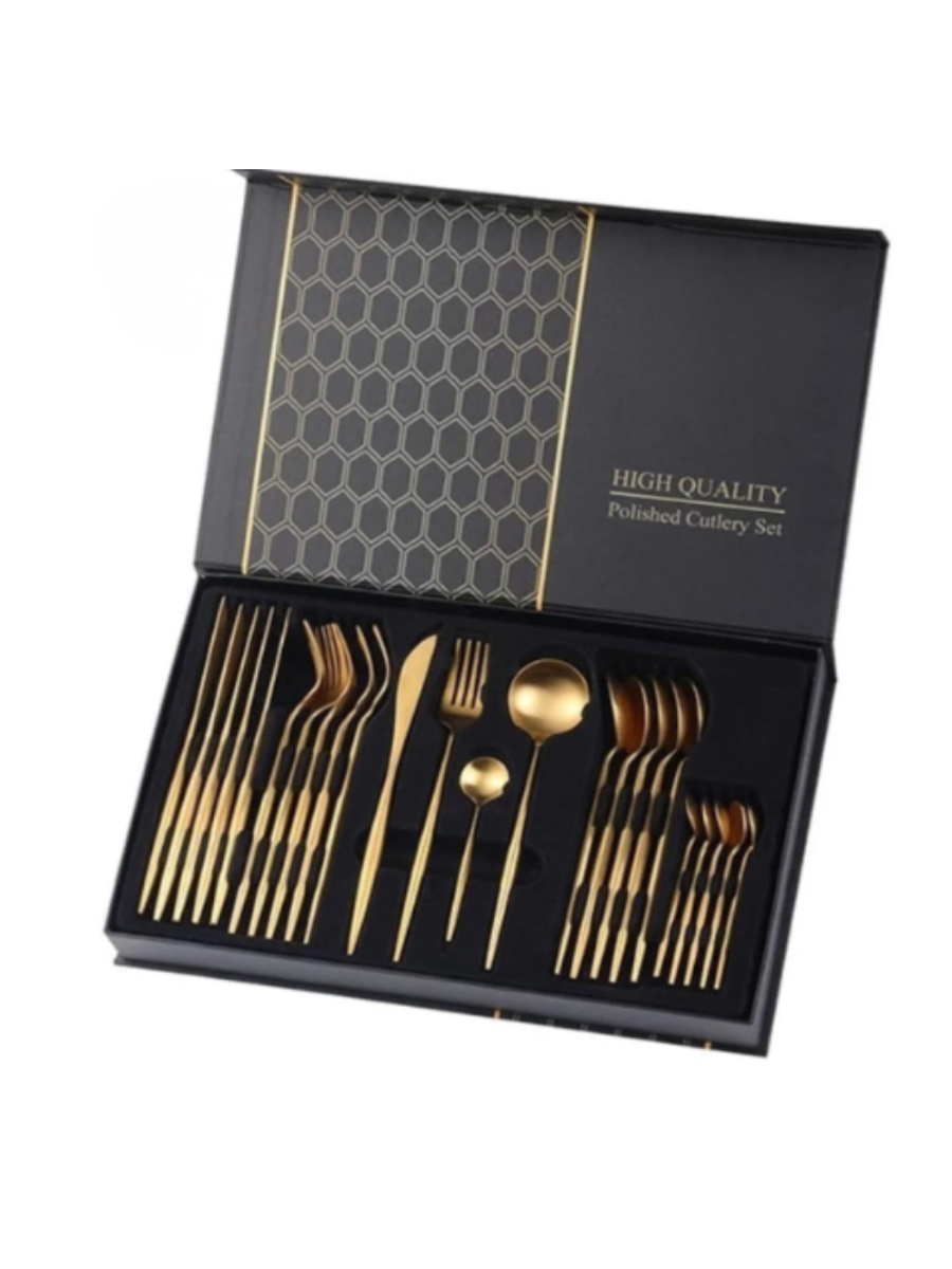 Gold Polished Cutlery Set – 24 Piece