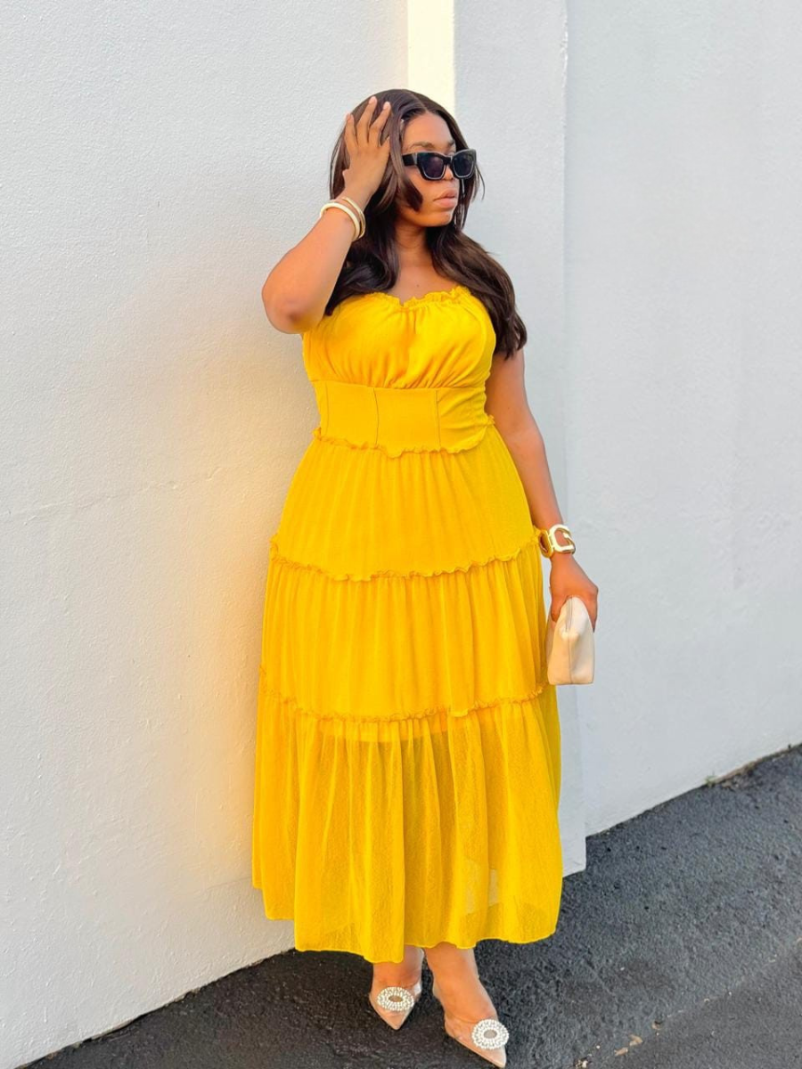Tiered Ruffle Corset Maxi Dress