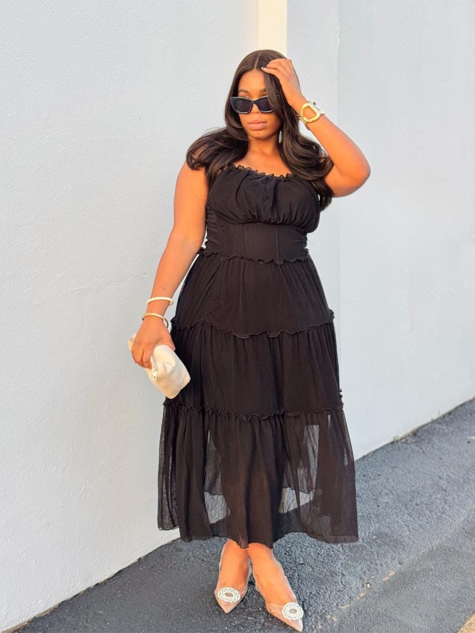 Tiered Ruffle Corset Maxi Dress