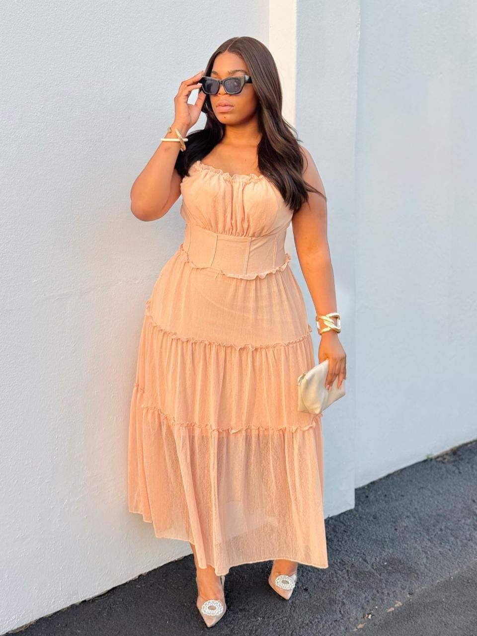 Tiered Ruffle Corset Maxi Dress
