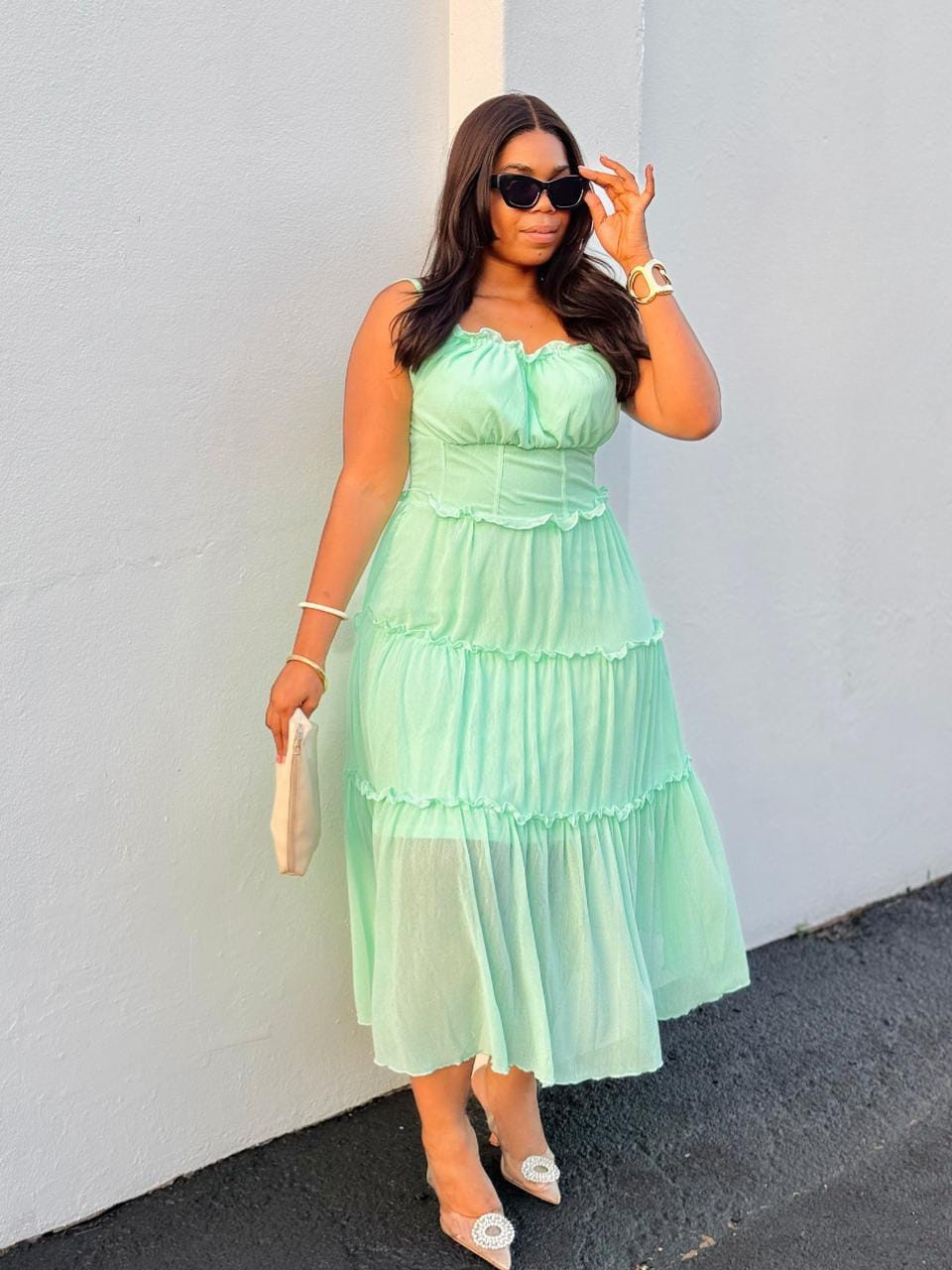 Tiered Ruffle Corset Maxi Dress