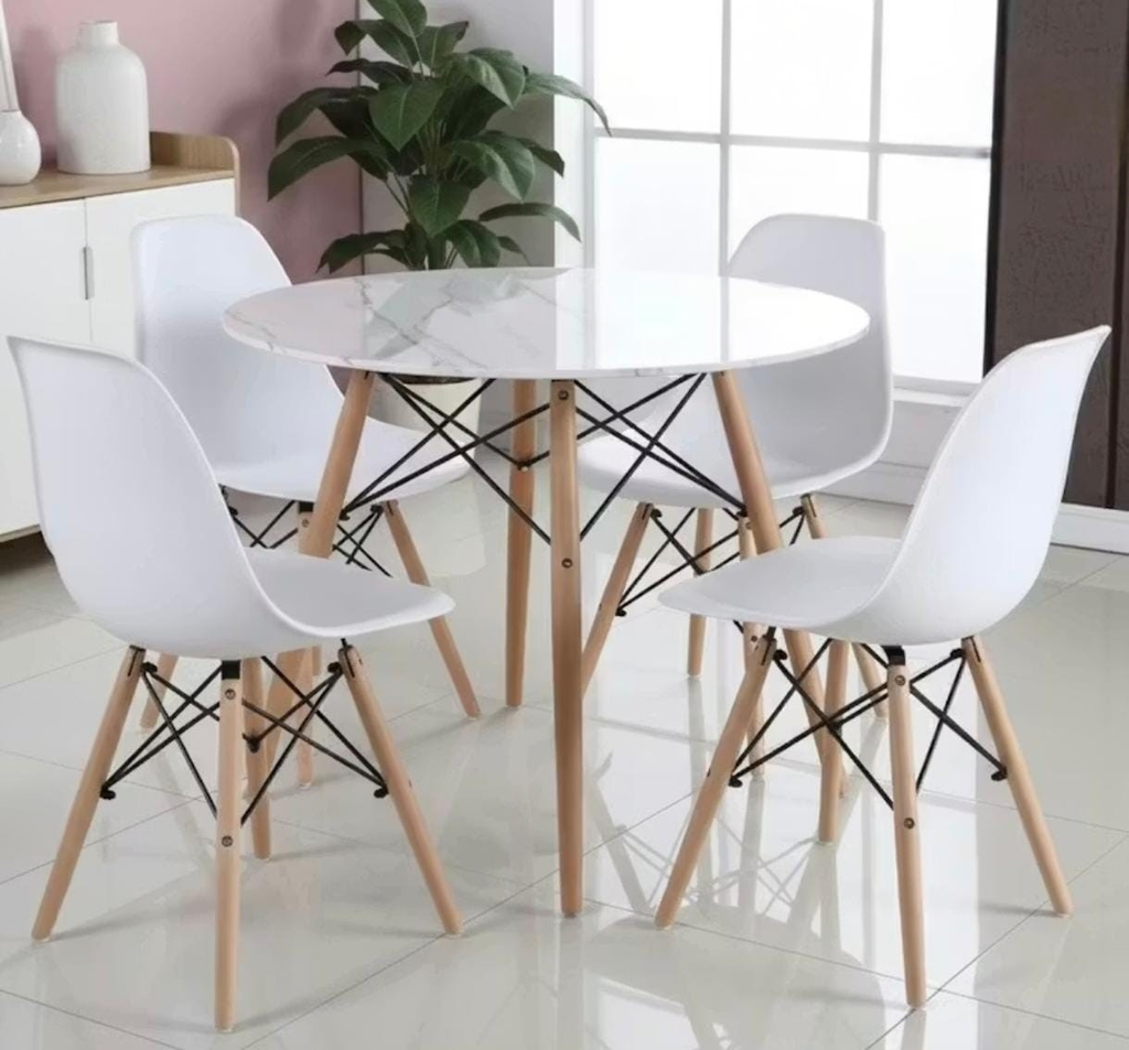 Eames-Style Round Dining Table & 4 Chairs Set