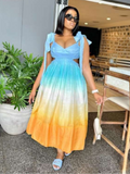Ombre Tie-Shoulder Cutout Midi Dress