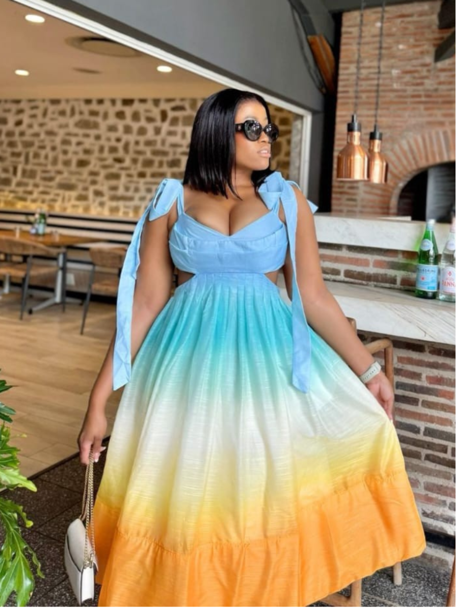 Ombre Tie-Shoulder Cutout Midi Dress