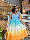 Ombre Tie-Shoulder Cutout Midi Dress
