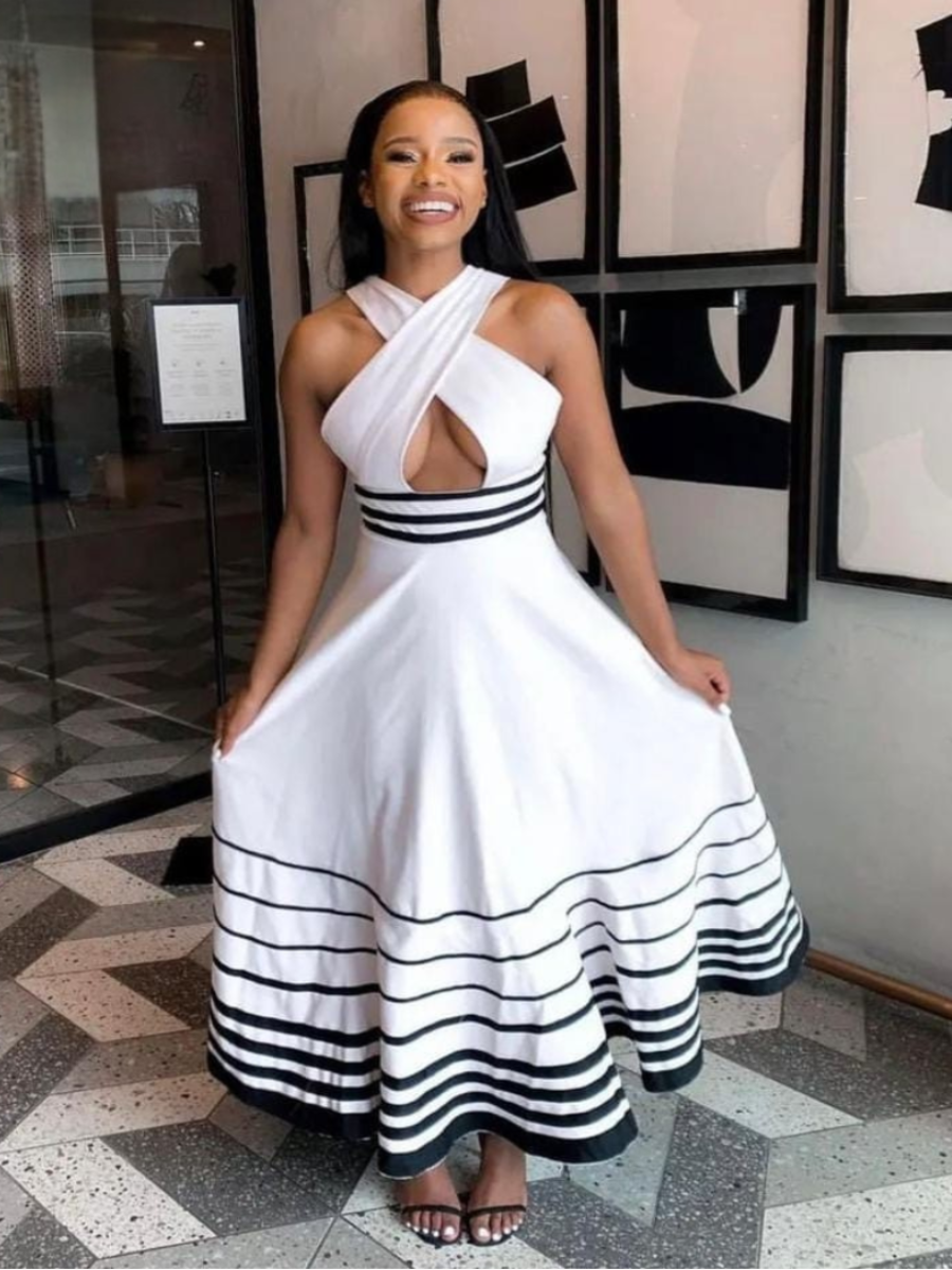 Xhosa-Inspired Crossover Halter Maxi Dress