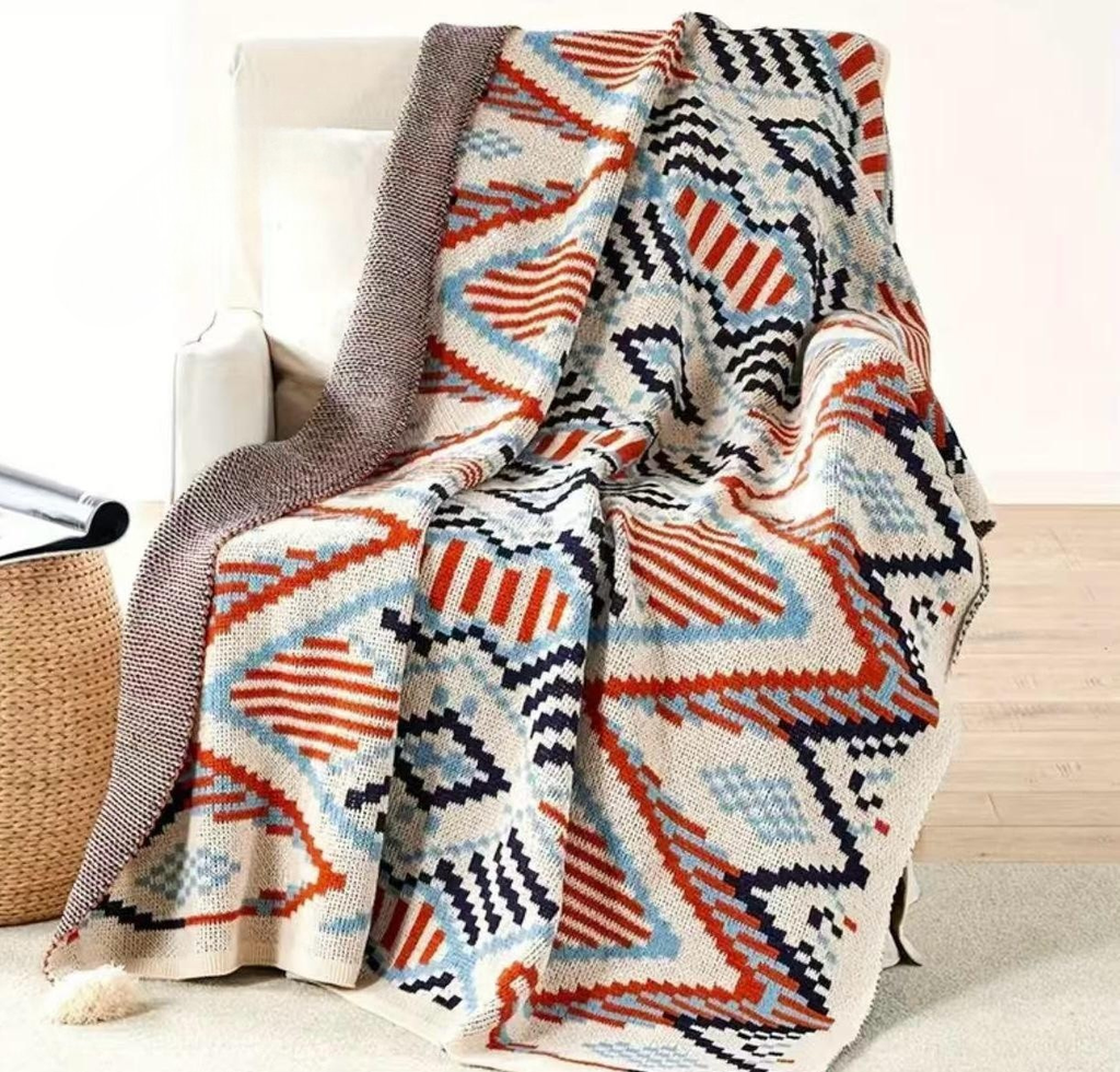 Boho Geometric Knit Throw Blanket