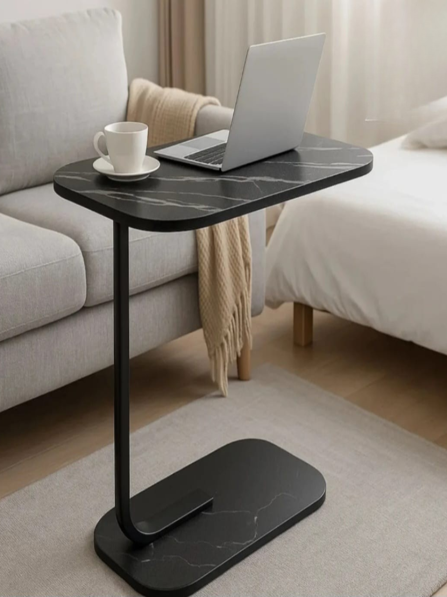Black Marble C-Shaped Side Table
