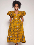 Mustard African Print Midi Dress