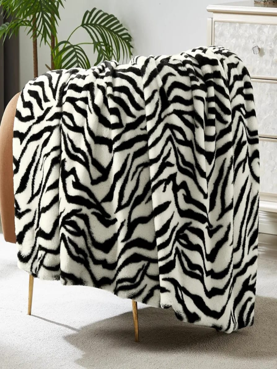 Zebra Print Faux Fur Throw Blanket