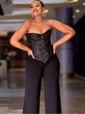 Corset & Wide-Leg Pants Set