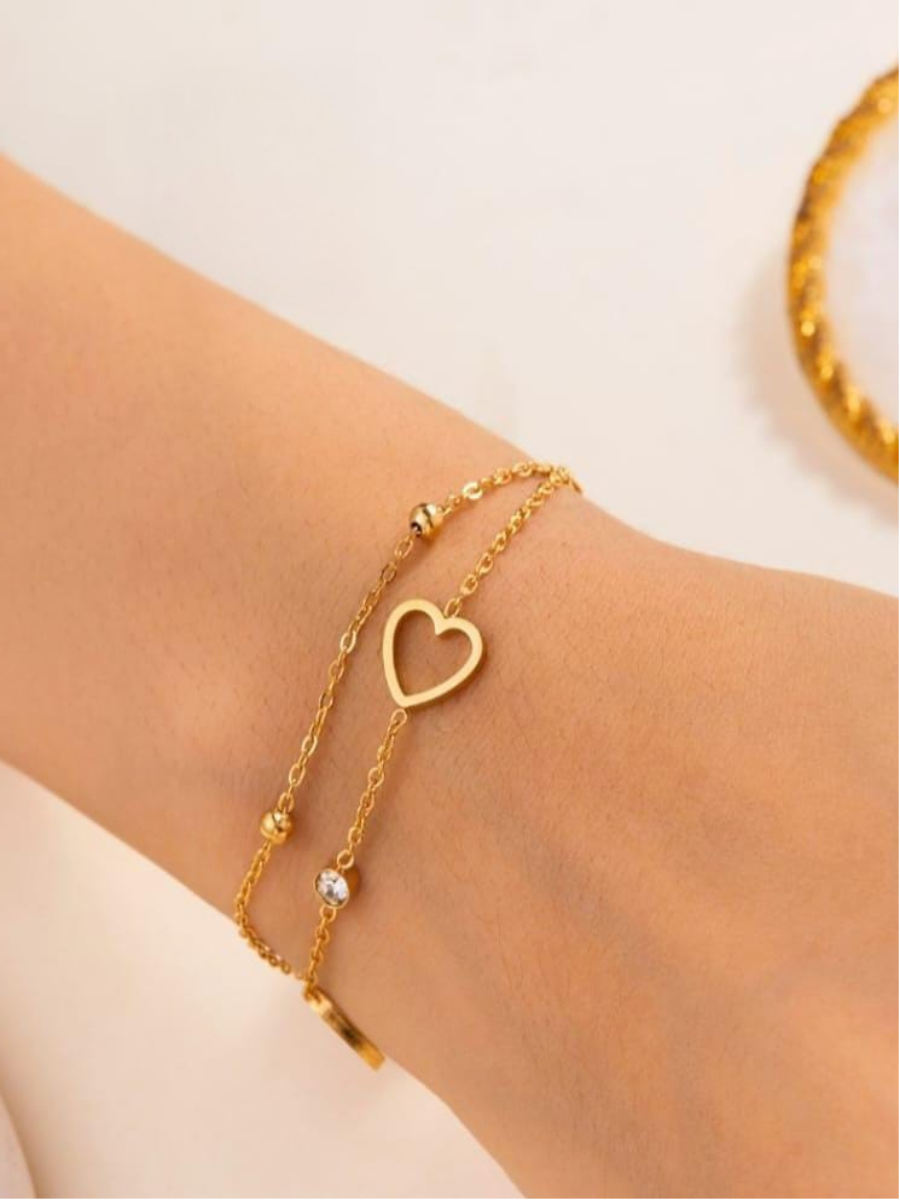 Gold Double Layer Heart Bracelet