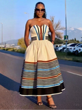 Ndebele Striped Strapless Midi Dress