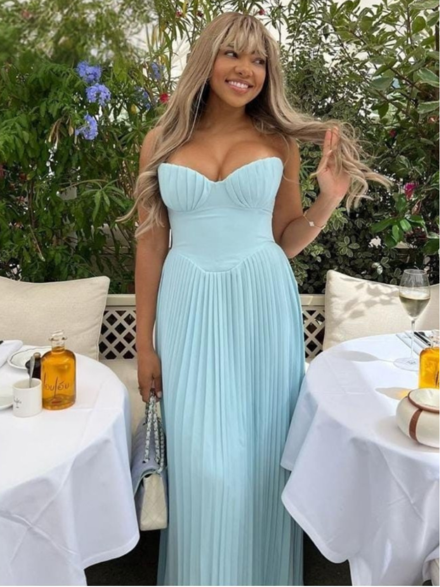 Strapless Pleated Maxi Dress