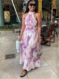 Purple Tie-Dye Halter Maxi Dress