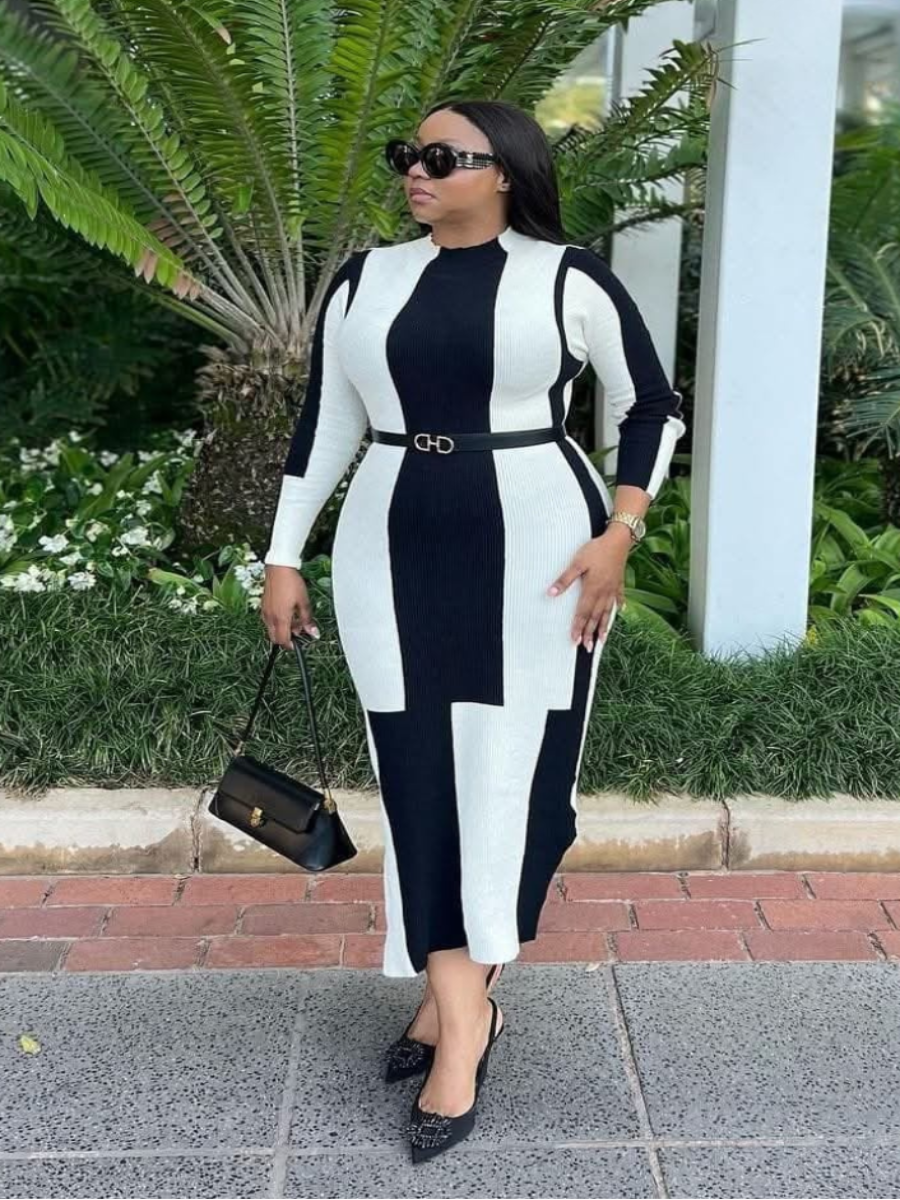 Black & White Color Block Midi Dress