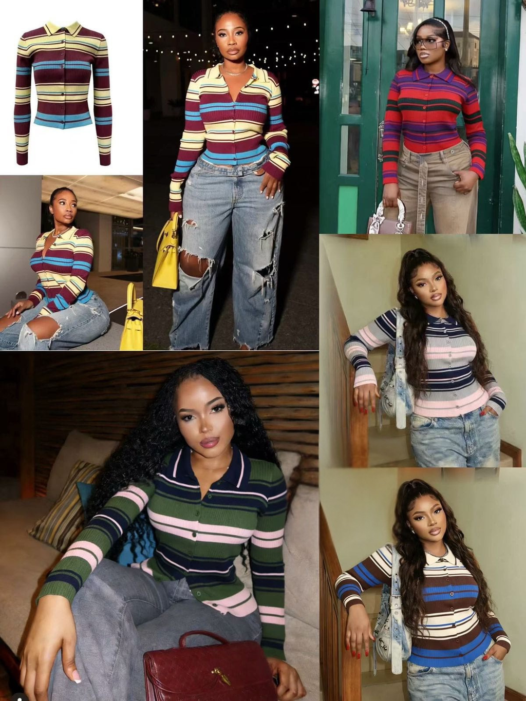 Women's Striped Knit Button-Up Cardigan