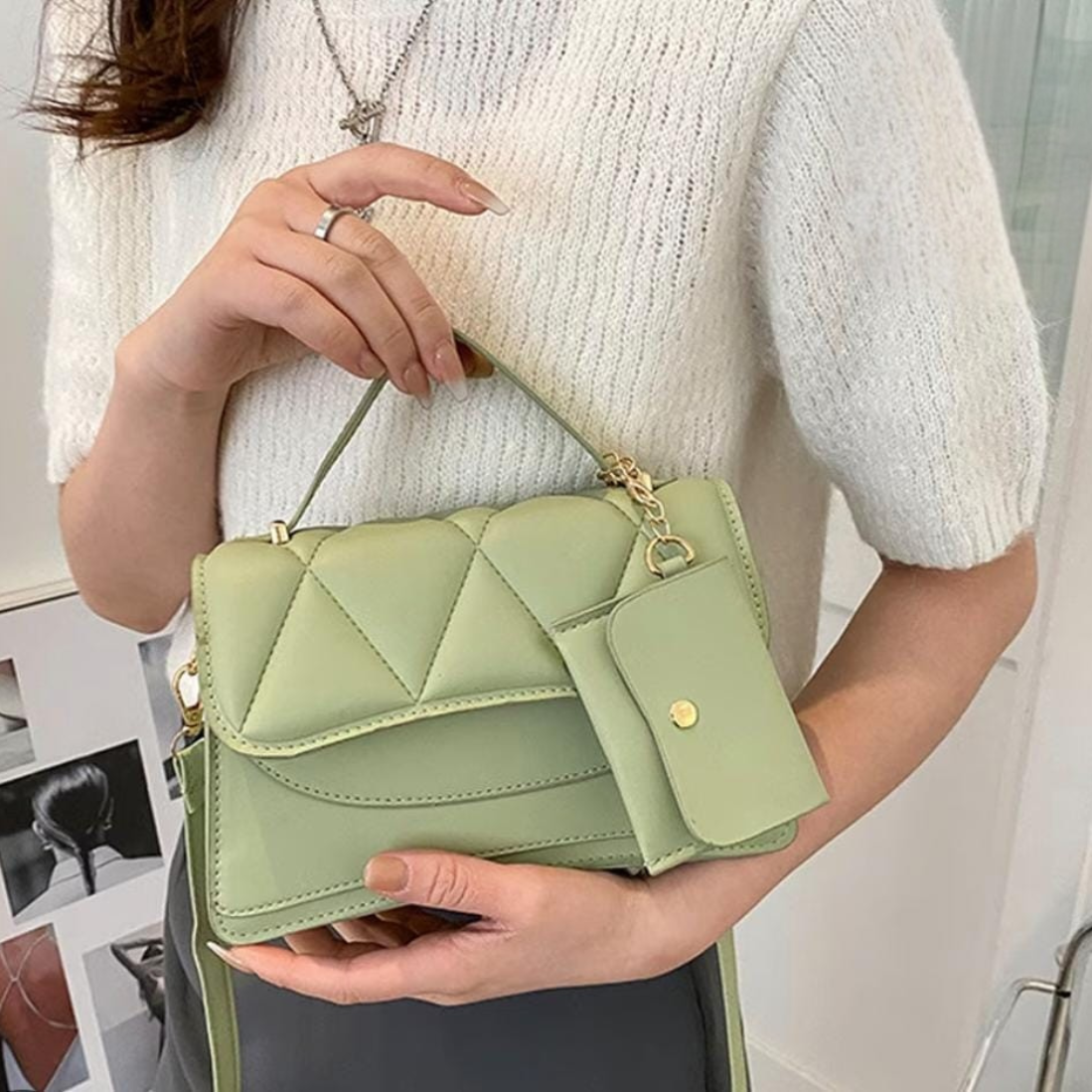 Quilted Crossbody Bag with Mini Pouch