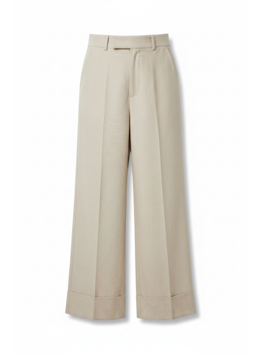 High-Waist Wide-Leg Cuffed Trousers