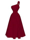 One-Shoulder A-Line Midi Dress