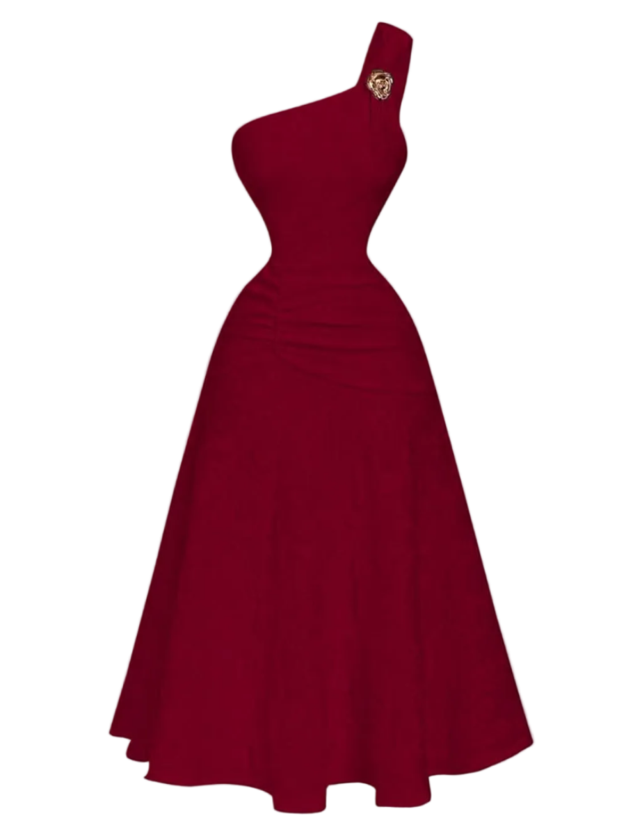 One-Shoulder A-Line Midi Dress