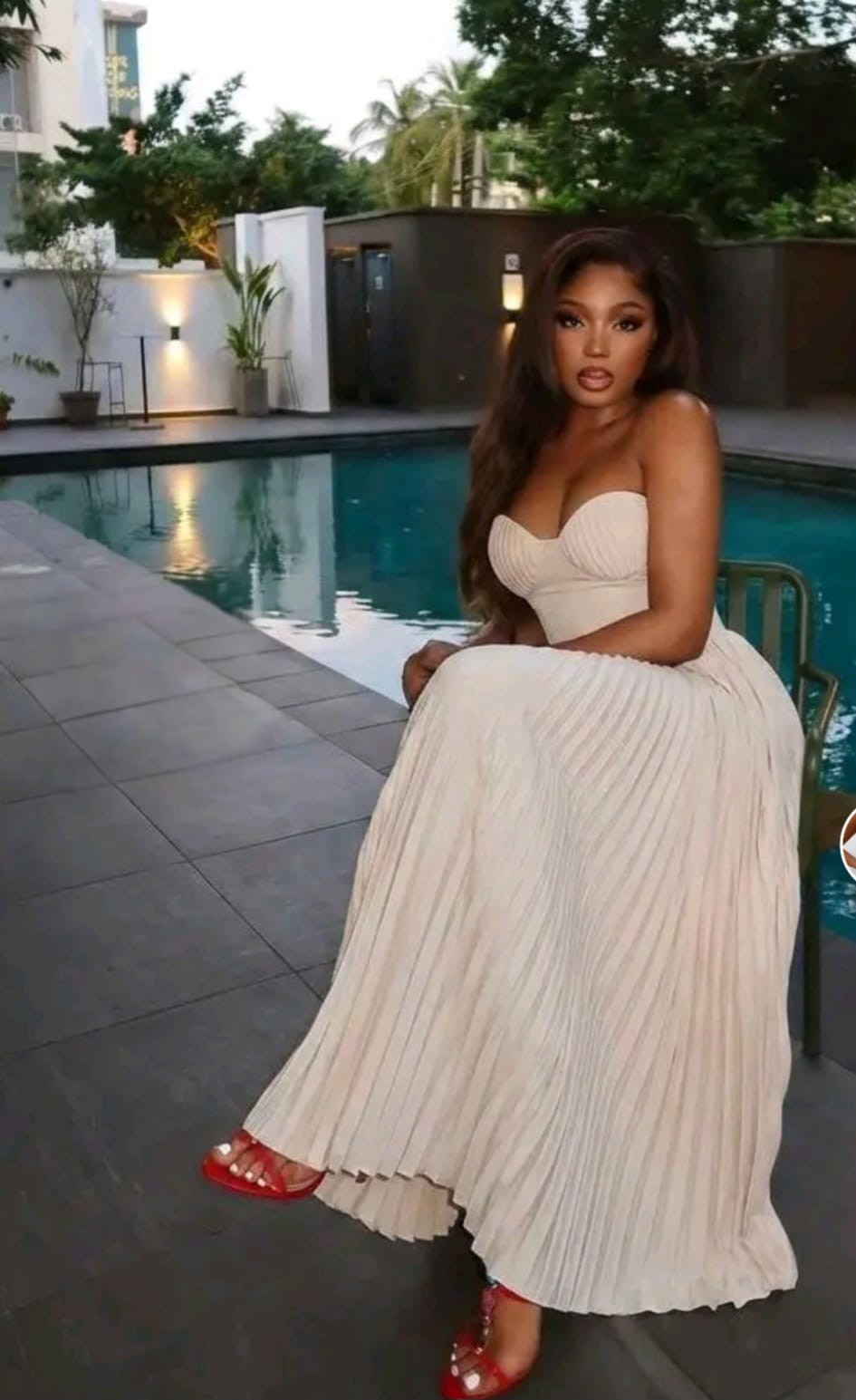 Strapless Pleated Maxi Dress