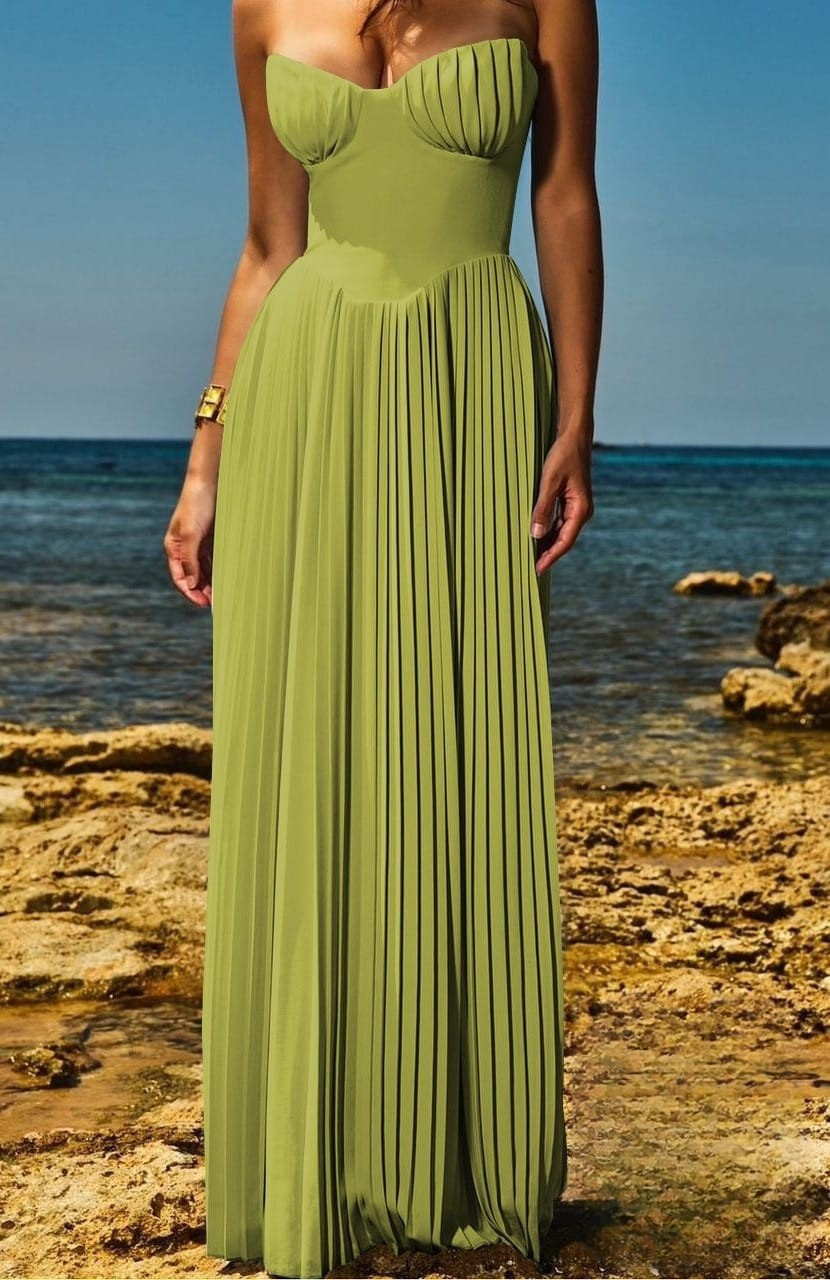 Strapless Pleated Maxi Dress