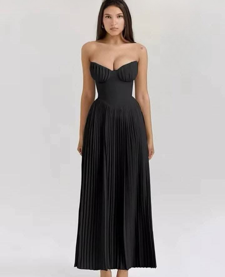 Strapless Pleated Maxi Dress