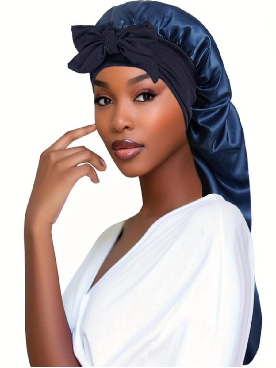 Luxury Long Tail Satin Hair Bonnet with Bow