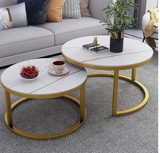 Luxury Marble Nesting Coffee Table Set – Gold Frame