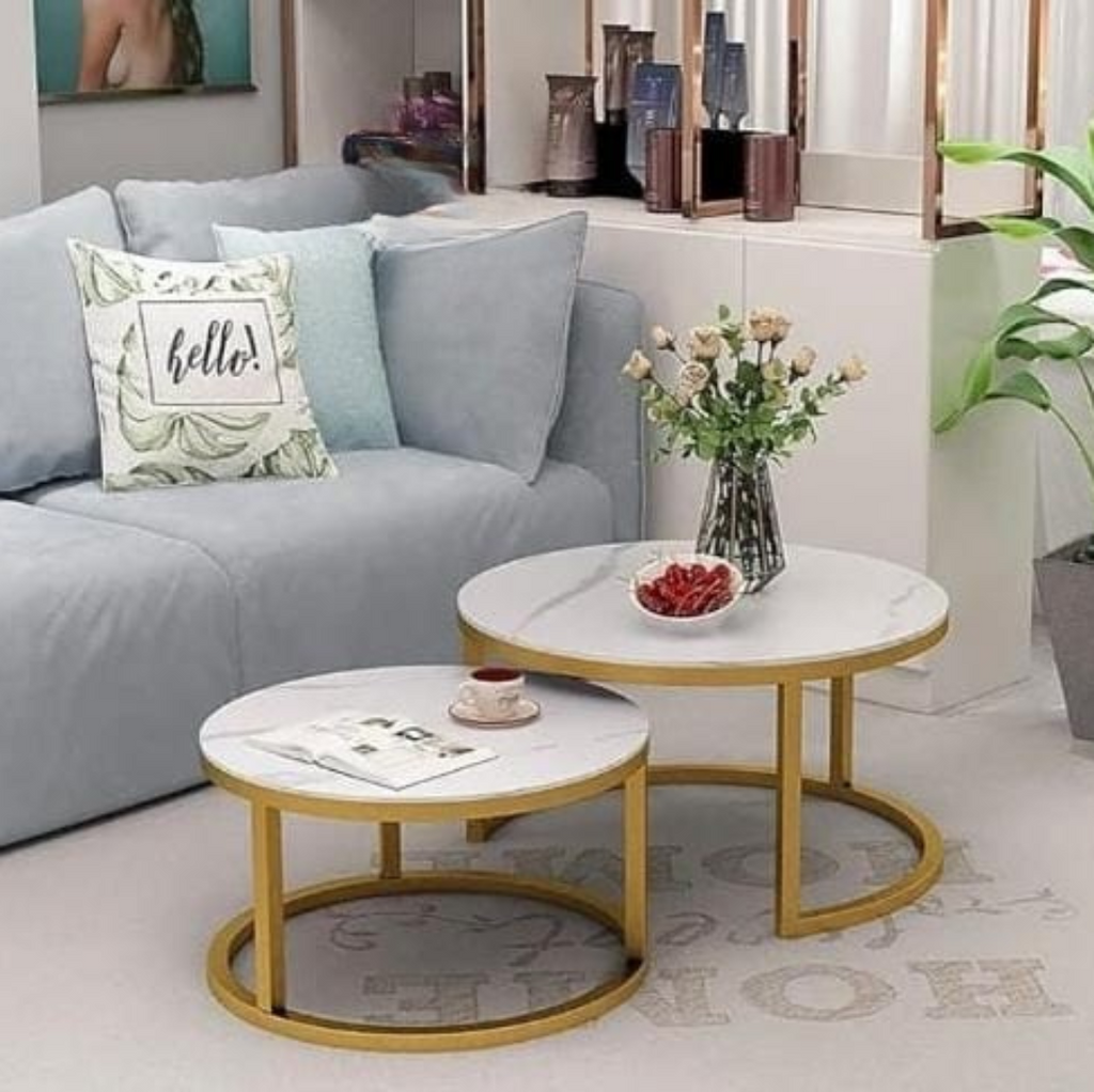 Luxury Marble Nesting Coffee Table Set – Gold Frame