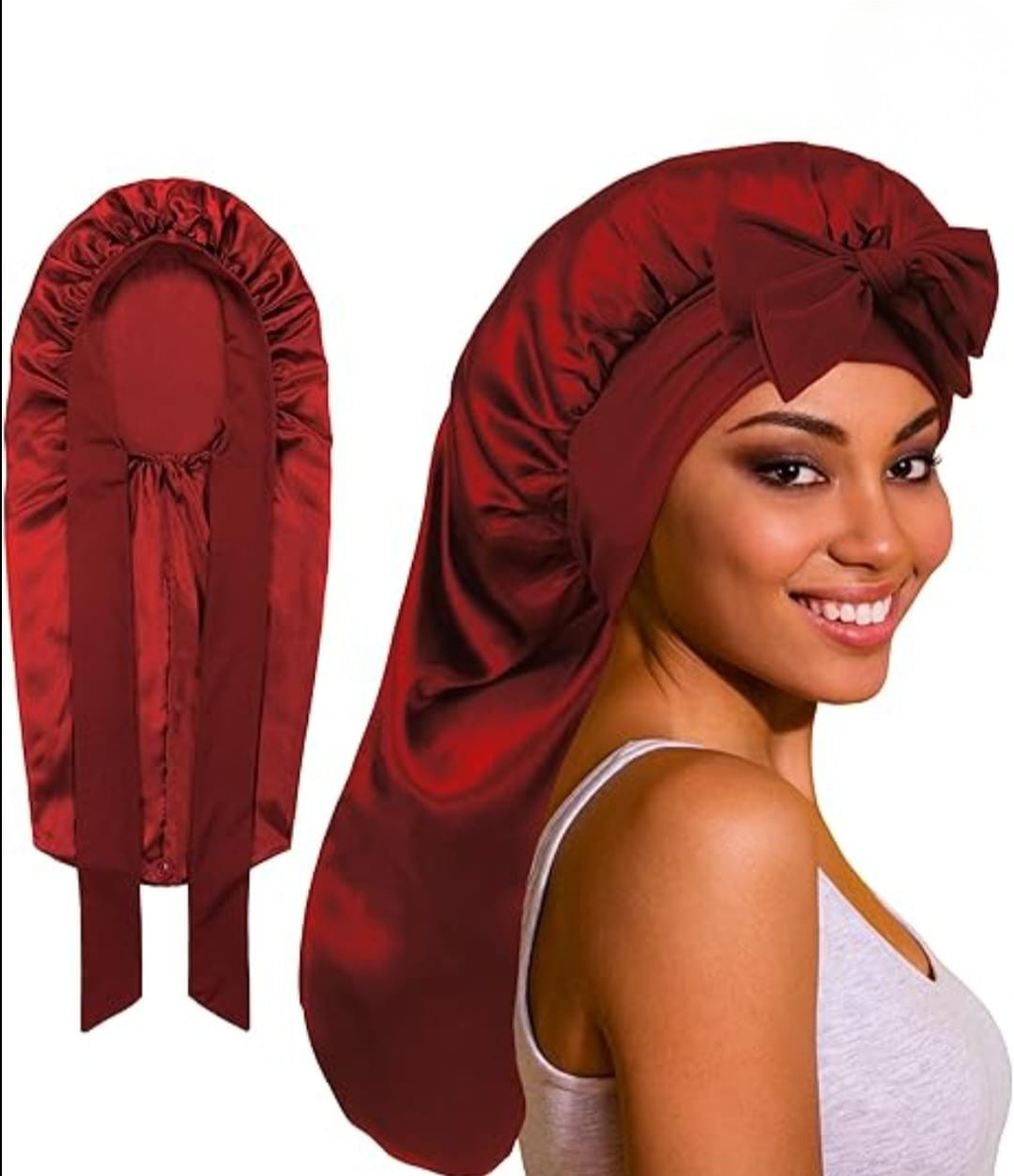 Luxury Long Tail Satin Hair Bonnet with Bow