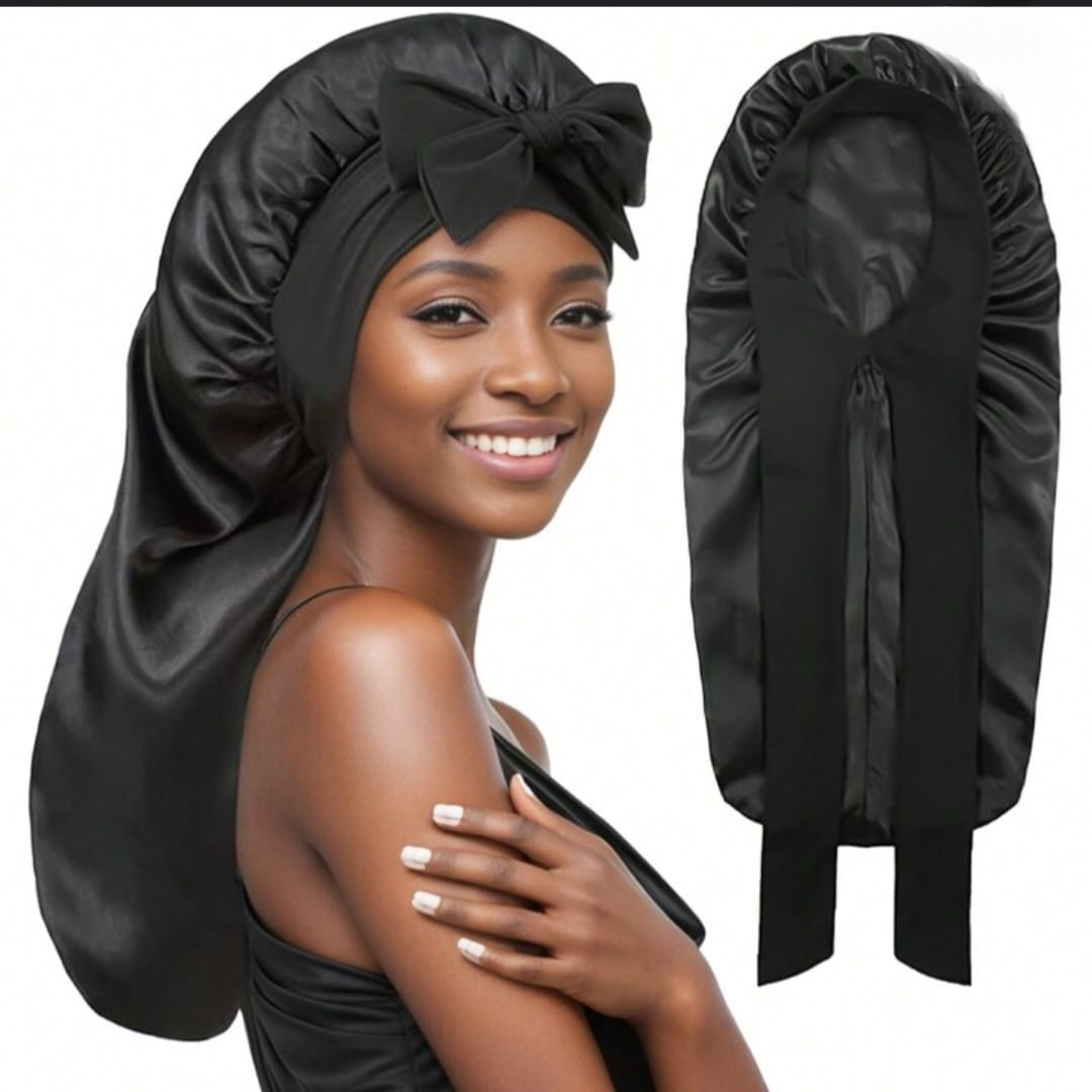 Luxury Long Tail Satin Hair Bonnet with Bow