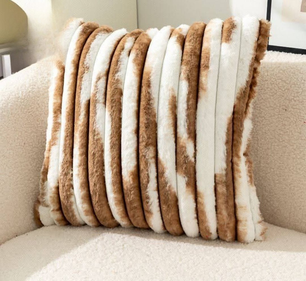 Striped Faux Fur Cushion Cover