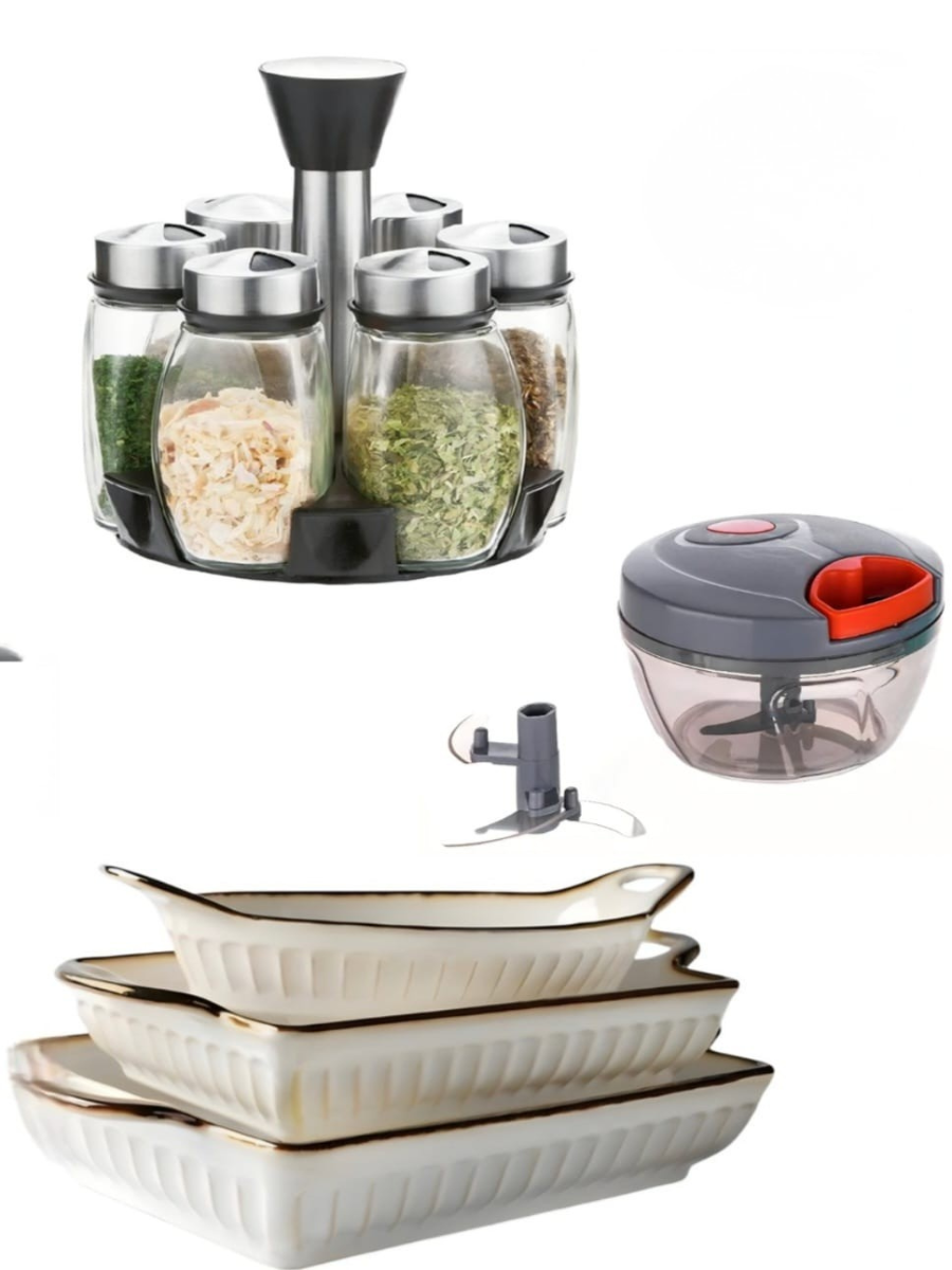 Kitchenware Combo Set – Bakeware, Spice Rack & Vegetable Chopper 3pcs