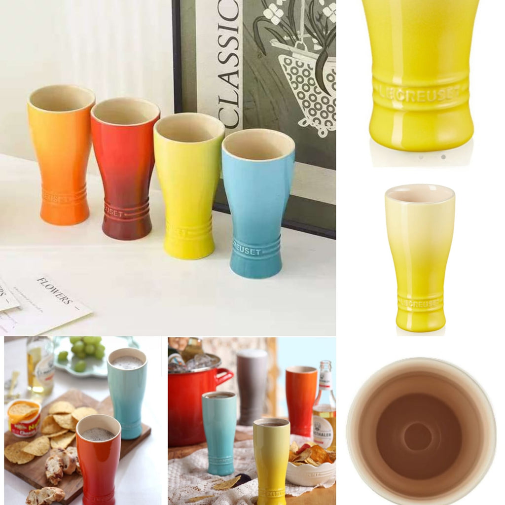 Le Creuset Style Ceramic Beer Mugs - Set of 4