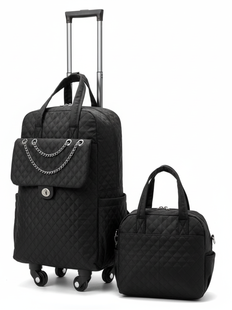 Black quilted travel bag set