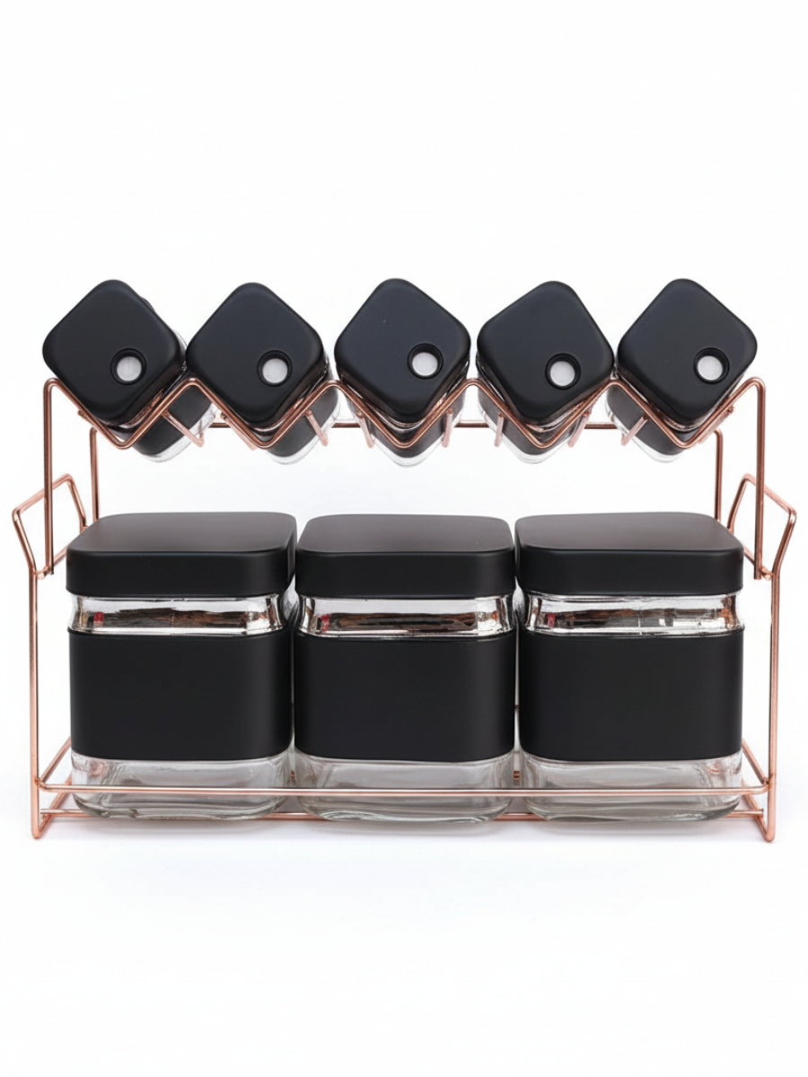 Black & Rose Gold Spice Jar Set – White Background