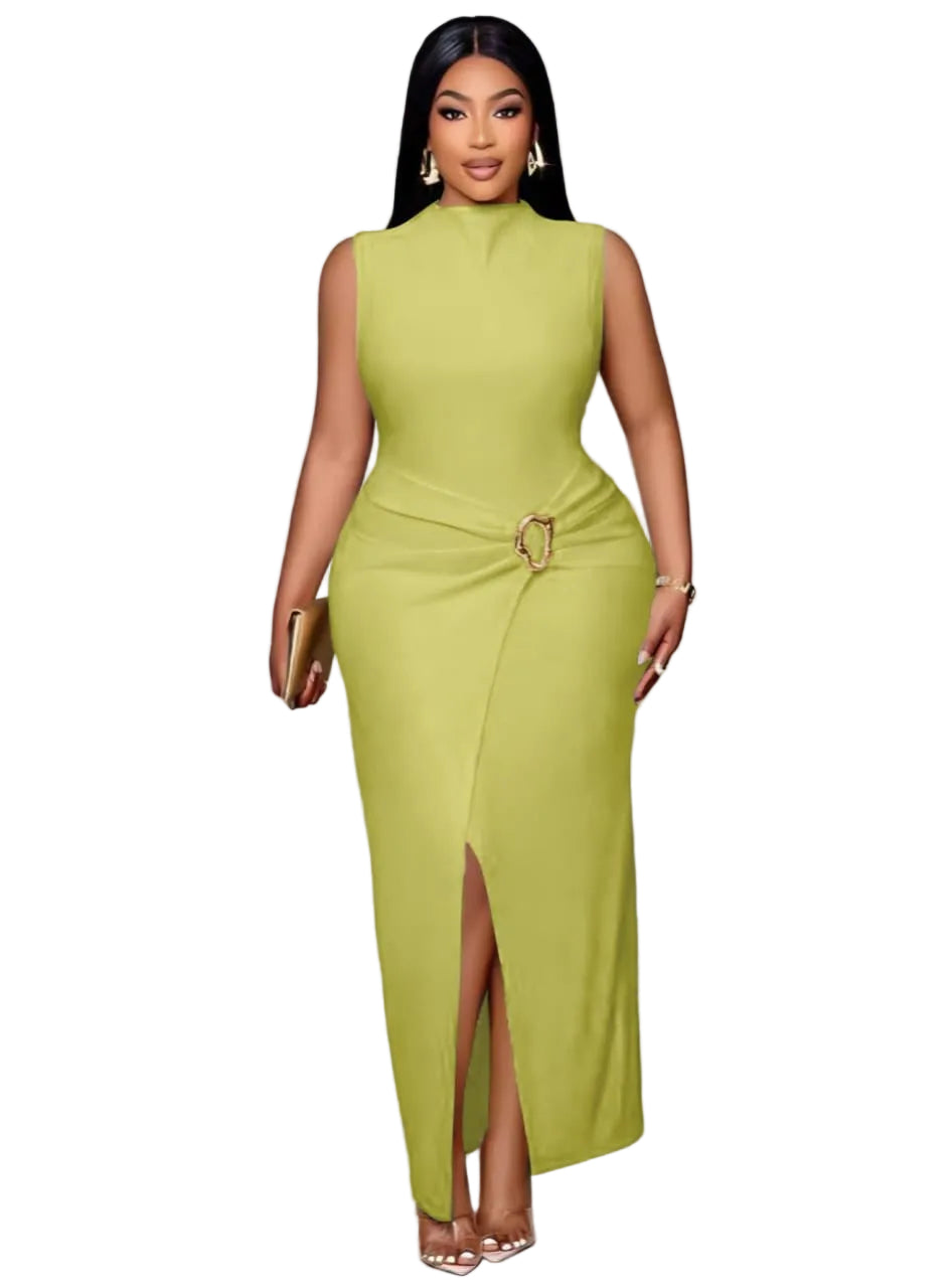 Gold Buckle Sleeveless Maxi Dress