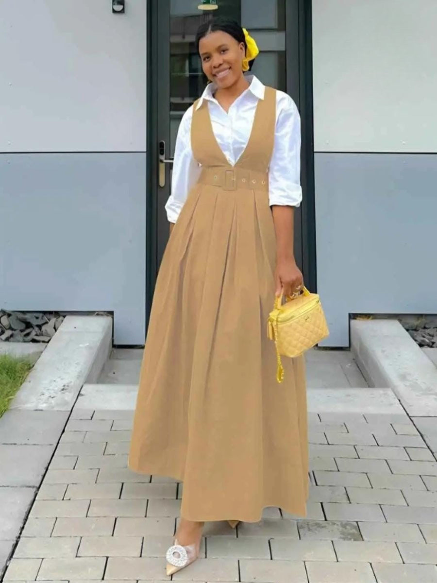 Belted Pinafore Maxi Dress (Shirt Not Included)