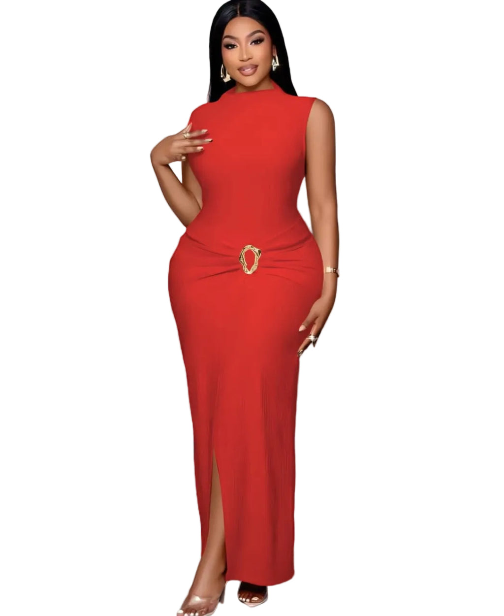 Gold Buckle Sleeveless Maxi Dress