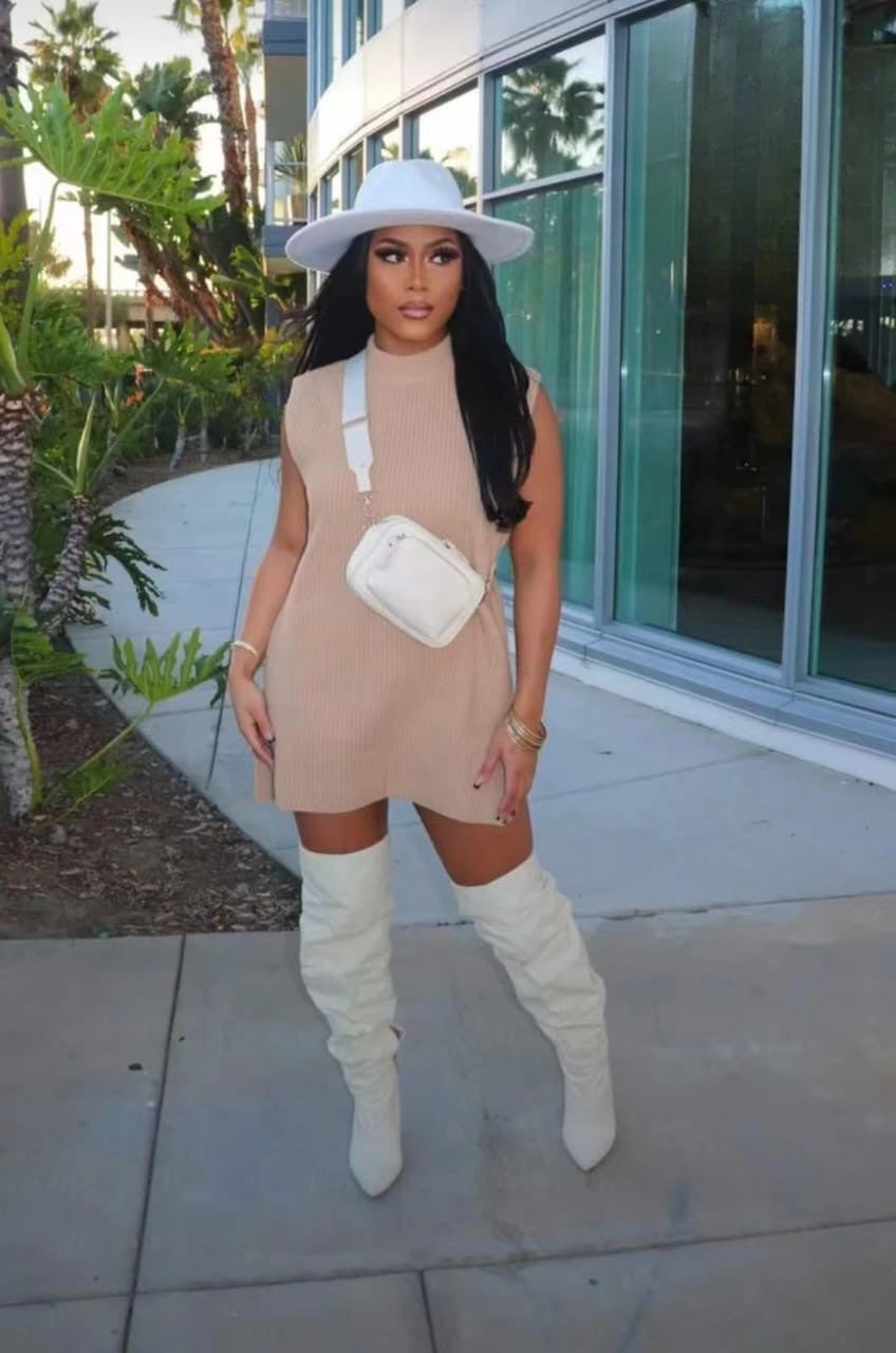 Mock Neck Sleeveless Mini Dress