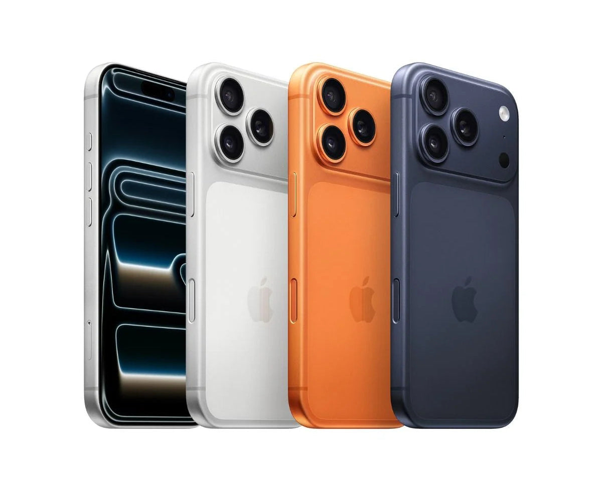 Apple iPhone 17 Pro Max in four colours - Black, White, Orange, and Midnight Blue