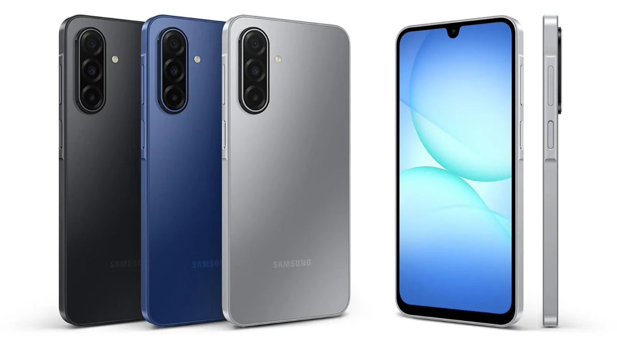 Samsung Galaxy A17 in Black, Blue, and Silver colours - rear and front view