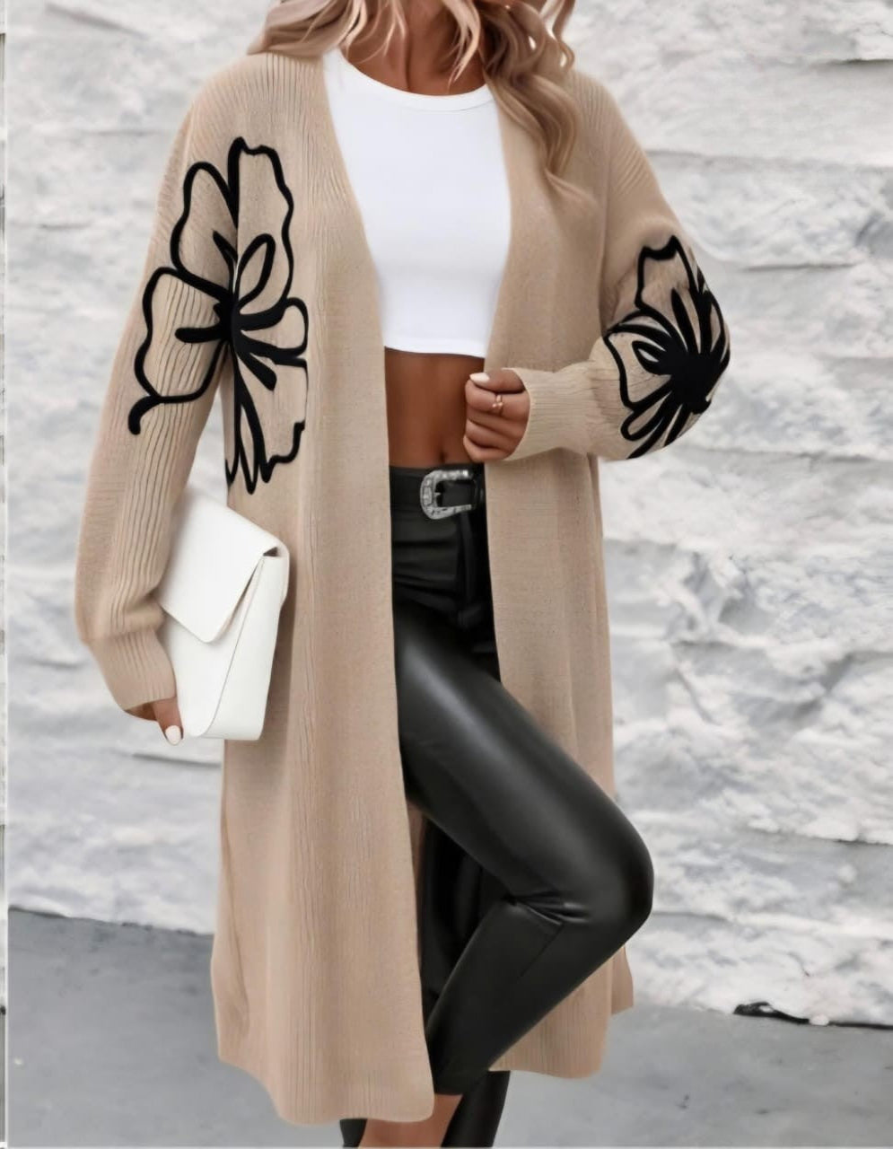Floral Embroidered Long Knit Cardigan