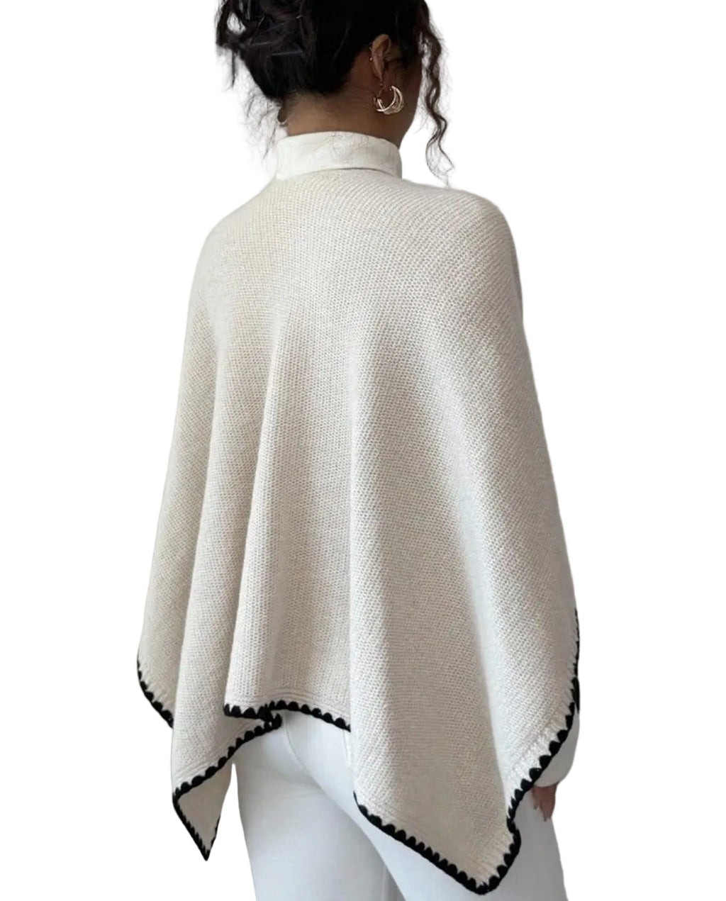 Contrast Trim Wrap Poncho